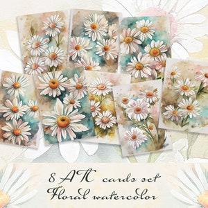 Biglietti Atc floreali, biglietti stampabili con margherite vintage, forniture per diari botanici, materiale effimero stampabile