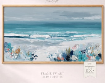 Coastal Beach Painting Frame TV Art: Winter Seascape Ocean View (Digital Download)