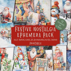 Christmas Scrapbook Ephemera, Junk Journal Pages, Holiday Collage Paper, Winter Scrapbooking, Christmas Junk Journal, Christmas Backgrounds