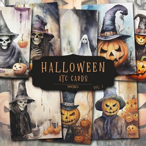 Halloween ATC Cards | Printable Ephemera | Vintage Spooky Tags | Junk Journal Kit | Witch Pumpkin Art | Digital Download