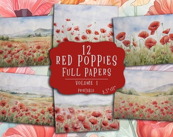 Red Poppies Full Papers | Floral Printable Backgrounds (Digital Download)