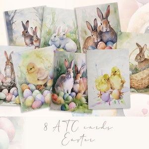 Cartões ATC de primavera, imprimíveis florais de Páscoa, álbum de recortes de coelho da Páscoa, diário de lixo de primavera, cartões de primavera em aquarela, diário de lixo de Páscoa