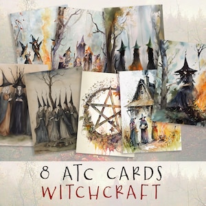 Witchcraft ATC Cards | Witchy Journal Cards | Gothic Junk Ephemera | Printable Witch Set | Digital Scrapbook Papers