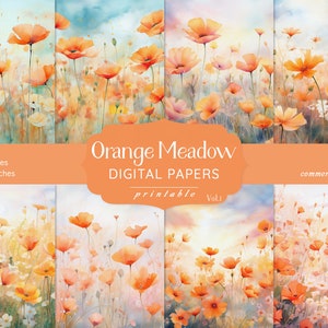 Papier de scrapbooking printanier, Scrapbooking orange, feuilles de collage floral, fond printanier, carnet de bordel, tenue de livre, découpage, cartes postales, imprimable