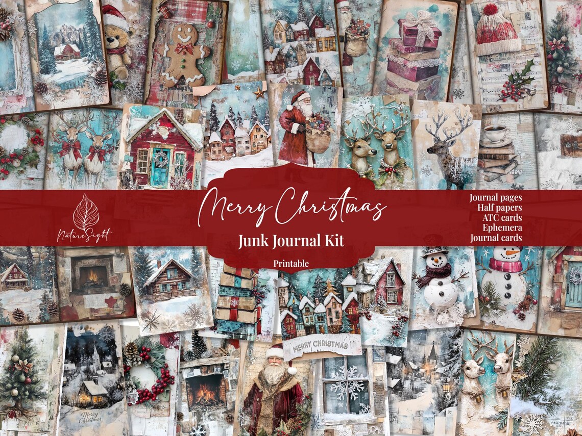 Vintage Christmas Junk Journal Kit: Printable Ephemera, Scrapbook Pages ...