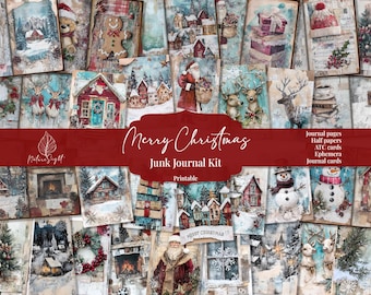 Vintage Christmas Junk Journal Kit: Printable Ephemera, Scrapbook Pages (Digital Download)
