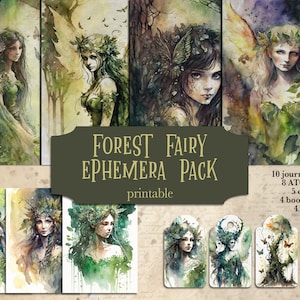 Forest Fairy Junk Journal Kit, feeën afdrukbare efemere verschijnselen, Fairy Atc-kaarten, feeën bladwijzers, afdrukbaar, digitaal, papieren, pagina's, kaarten