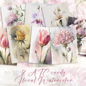 Cartões ATC Digitais Florais, Cartões Imprimíveis para o Dia das Mães, Suprimentos para Diário Floral Junk, Ephemera, Scrapbooking, Imprimíveis
