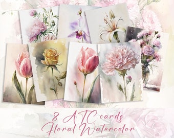 Floral Digital Atc Cards, Mother's Day Printable Cards, Floral Junk Journal Supplies, Ephemera, Scrapbooking, Printable