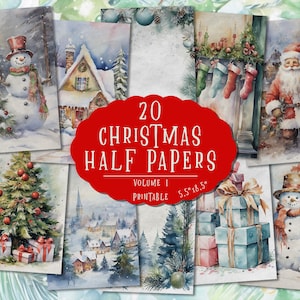 Christmas Printable Half Papers, Festive Scrapbooking, Christmas Junk Journal, Holiday Pages, Ephemera, Scrapbooking, Journaling, Collage