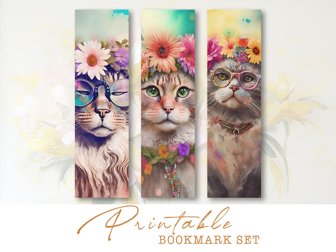 Cat Printable Bookmarks, Floral Bookmarks, Cat Junk Journal, Scrapbook