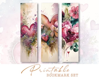 Valentines Floral Bookmarks: Romantic Printable Tags (Digital Download)