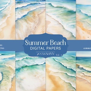 Summer Digital Paper, Beach Digital Paper, Summer Junk Journal, Beach Scrapbook, Digital Collage Sheets, Seascape Background, Printable