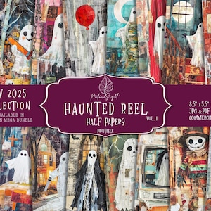 Halloween Half Papers | Spooky Ghost Collage Sheets | Haunted Ephemera | Horror Printable Scrapbook | Junk Journal Kit | Digital Download