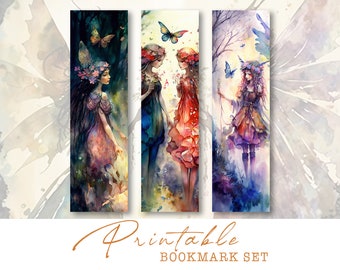 Fairy Printable Bookmark Set – Whimsical Watercolor Bookmarks (Digital Download)