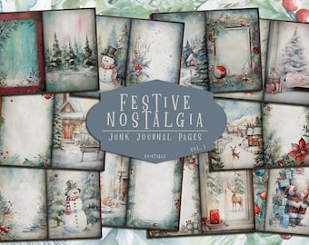 Christmas Scrapbook Papers | Festive Junk Journal Kit | Printable Holiday Ephemera | Winter Craft Paper Set