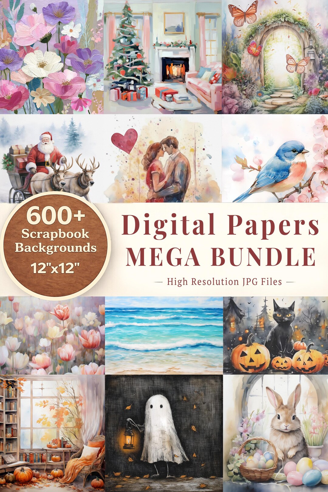 600+ Digital Papers Bundle, Scrapbook Backgrounds 12x12, Printable ...