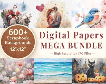 600+ Digital Papers Bundle, Scrapbook Backgrounds 12x12, Printable ...