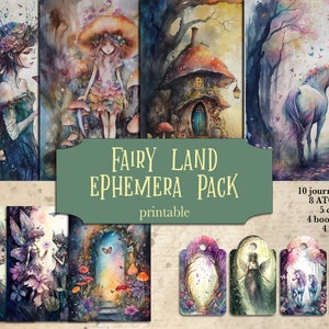 Fairy Land Junk Journal Kit, Fairy Ephemera Pack, Fairies Atc Cards, Fairy Scrapbooking, Papers, Pages, Printable, Digital, Cards, Scrapbook image 1