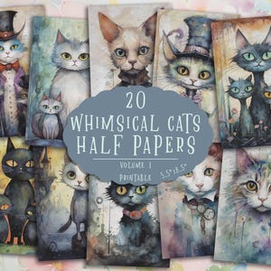 Carnet de voyage pour chat, Pages fantaisistes de carnet de voyage, Feuilles de collage chat, Fournitures de scrapbooking, Éphémères chats, Feuilles de papier chats, Téléchargement numérique