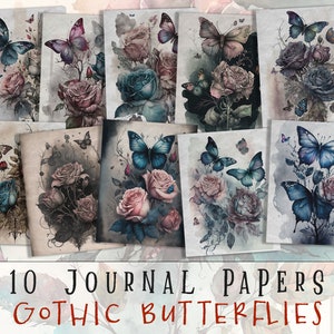 Gothic Schmetterlinge Junk Journal Papiere | Dunkle Fantasy Ephemera | Digitales Papier | Druckbare Junk Journal Seiten | Schmetterling Art