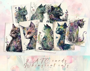 Floral Cats ATC-kaarten: grillige afdrukbare journaling (digitale download)