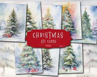 Christmas Printable Atc Cards, Holiday Junk Journal, Christmas Ephemera, Festive Cards, Greeting Cards, Scrapbook, Scrapbooking, Digital