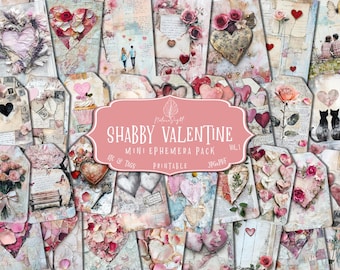 Shabby Valentine Printable Ephemera Pack: Vintage Junk Journal Supplies (Digital Download)
