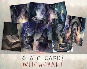 Witchcraft ATC Cards – Wiccan Book of Shadows Ephemera for Junk Journal (Digital Download)