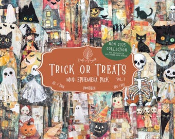 Halloween Ephemera: Spooky Cat ATC Cards & Tags for Junk Journals (Digital Download)