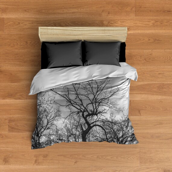 Black And White Tree Art Forest Duvet Cover Woods Bedroom Etsy