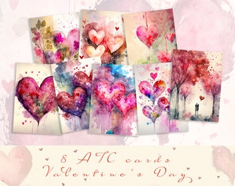Valentijnsdag aquarel hart Artist Trading Cards: Love Ephemera (digitale download)