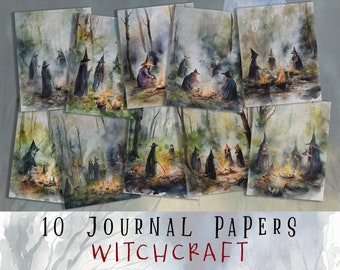 Gothic Witch Scrapbook Paper, Witch Junk Journal Pages, Bos Digital Papers, Wicca Journal Supply, Witchcraft Ephemera Pack, Collage Sheets