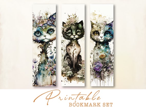 Floral Cat Bookmark Set – Cute Printable Bookmarks for Cat Lovers (Digital Download)