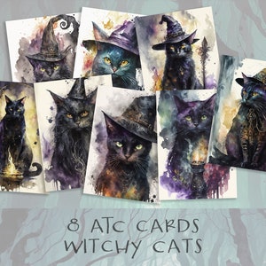 Witchy Cat ATC Cards | Halloween Printable Cards | Gothic Cats Junk Journal | Spooky Cute Ephemera | Digital Download