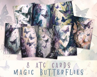 Magical Butterflies Atc Cards, Butterflies Printable Ephemera, Fairy Woodland Junk Journal, Ephemera Pack, Journaling, Scrapbooking