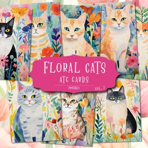 Folhas de colagem de gatos, cartões de scrapbook de gatos, diário de lixo de gatos, cartões ATC para impressão, diário de lixo para impressão de itens efêmeros, cartões de felicitações de gatos