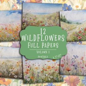 Wildflowers Journal Papers, Floral Background, Boho Junk Journal, Floral Scrapbooking, Wildflowers Scrapbook Paper, Junk Journal Kit