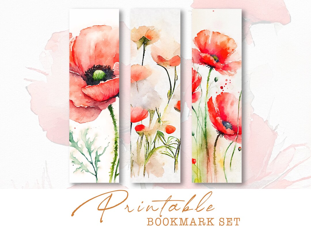 Red Poppies Printable Bookmarks, Floral Bookmarks Set of 3, Instant ...