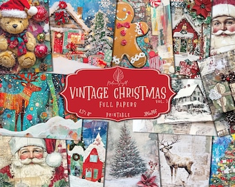 Vintage Santa Claus Christmas Papers: Retro Holiday Scrapbook Kit (Digital Download)