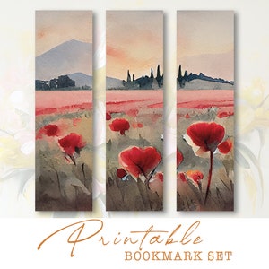 Printable Bookmarks Red Poppies Bookmark Set Watercolor - Etsy