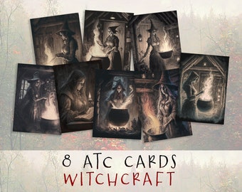 Witchcraft ATC Cards, Digital Printable Ephemera, Gothic Witch Art Junk Journal, Grimoire Decor, Dark Cottagecore, Scrapbooking Supplies