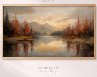 Fall Lake Landscape Frame TV Art | Sunset Oil Painting (Digital Download)