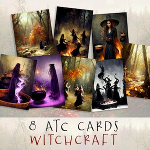 Witches Printable Atc Cards, Gothic Journal Supplies, Witchy Ephemera, Witchcraft Halloween Art, Digital Download