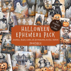 Paquete de efímeras de Halloween / Kit de diario basura espeluznante / Etiquetas para álbumes de recortes de otoño / Páginas de calabaza / Hojas de collage espeluznantes / Diario basura de Halloween
