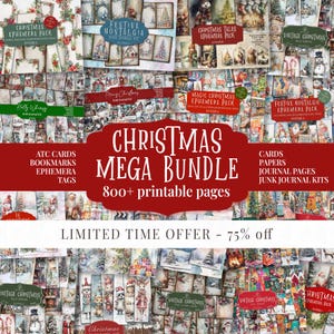 Vintage Christmas Mega Bundle: 800+ Printable Ephemera, Junk Journal Kit (Digital Download)