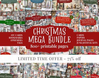 Vintage Christmas Mega Bundle: 800+ Printable Ephemera, Junk Journal Kit (Digital Download)