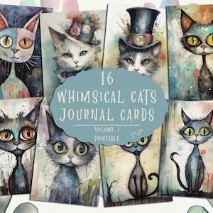 Cartes de journal chat fantaisiste, Cartes aquarelle chats, Journal de bordel de chat, Papier de scrapbooking, Art numérique Scrapbooking, Arrière-plans à imprimer