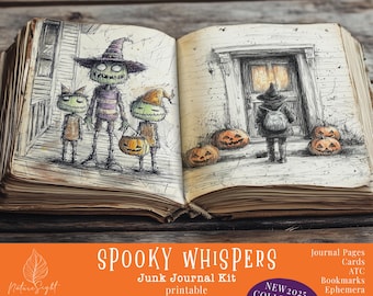 Vintage Halloween Junk Journal Kit | Sketch Watercolor Ephemera (Digital Download)