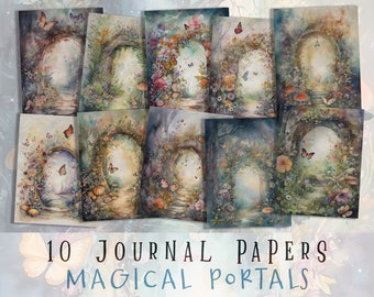 Magical Fairy Portals Journal Pages, Magic Junk Journal Papers, Fairy Scrapbooking, Ephemera Pack, Cards, Scrapbook, Crafting, Digital